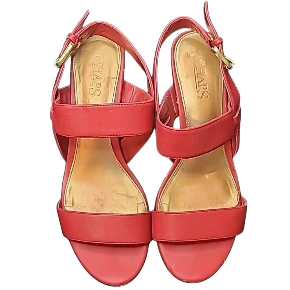 Chaps Red Leather Block Heel Shoes Women’s 6B Romantic